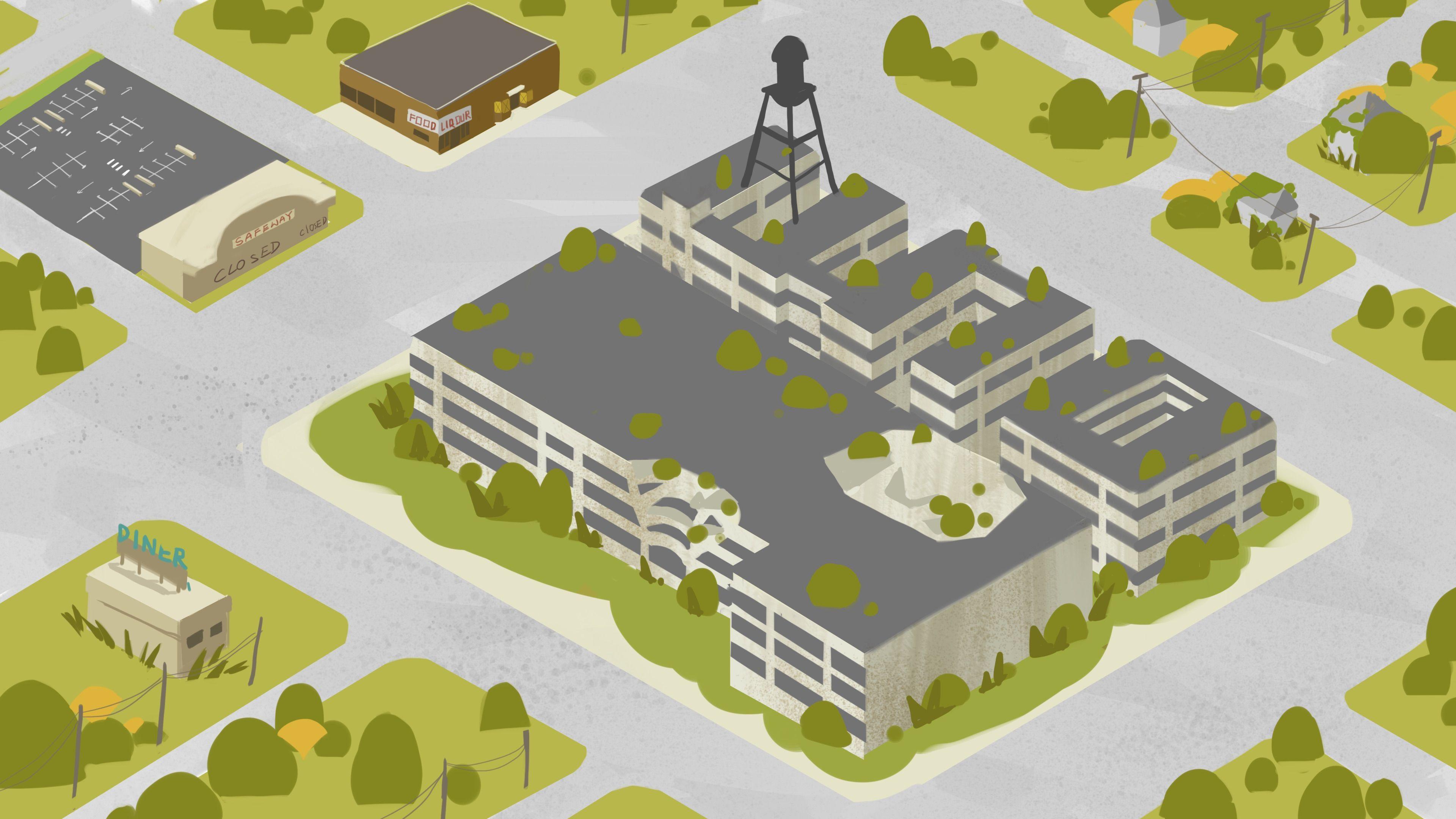 An illustration part of the point and click narrative that depicts the hometown of Banny.