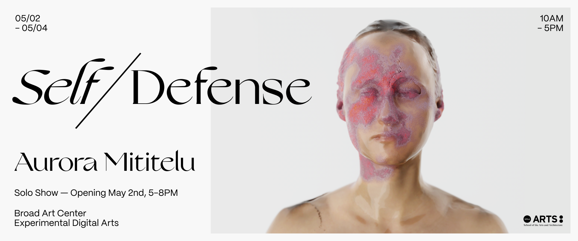 image of a woman with pink texture over her face and writing on a white background