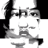 A black-and-white, 5-by-5 mosaic collage consisting of multiperspective fragments of Hua Chai's portrait. 